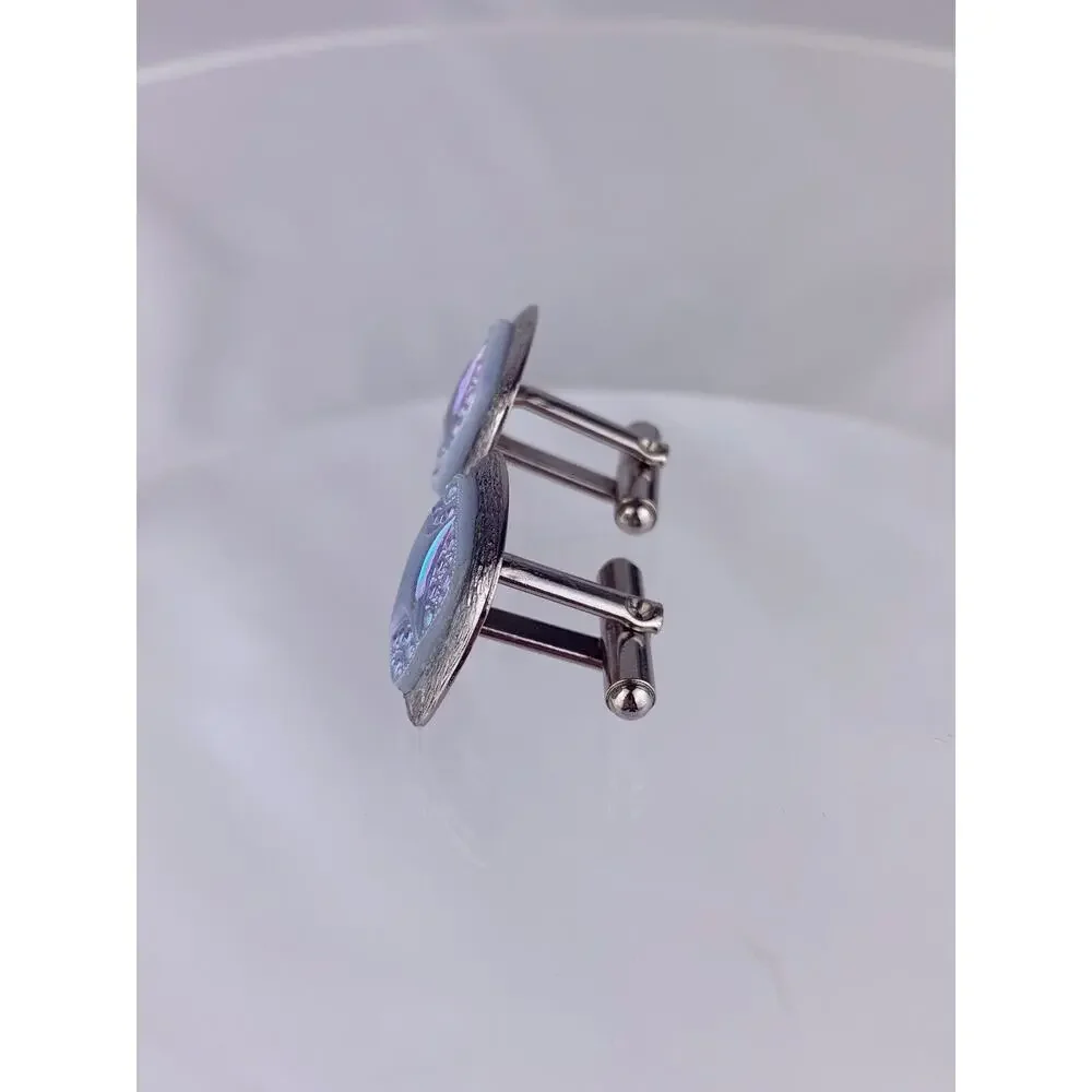 Light Blue Iridescent Lucite Silver Tone Cufflinks Acrylic Diamond Star Vintage